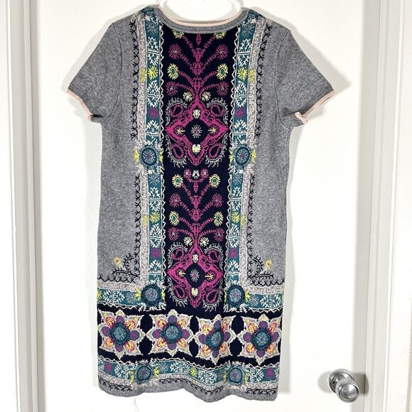Akemi+Kin Anthropologie Kaleidoscope Sweater Dress Short Sleeve Size S Gray Boho - Picture 3 of 11